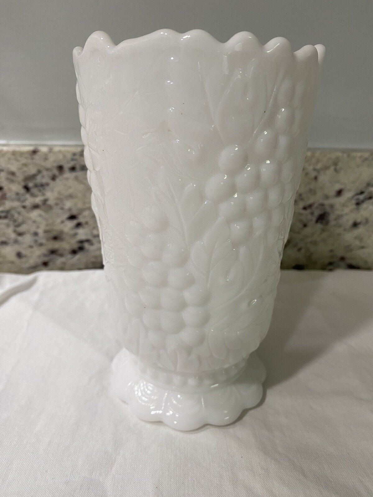 Vintage White Hobnail Milk Glass Vase Raised Grape Pattern