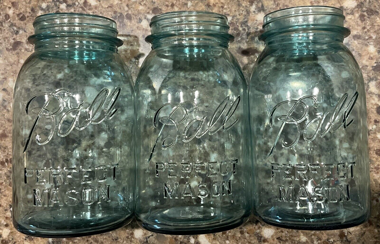 3 Vintage BLUE 1 Quart Ball Jars - Perfect Mason