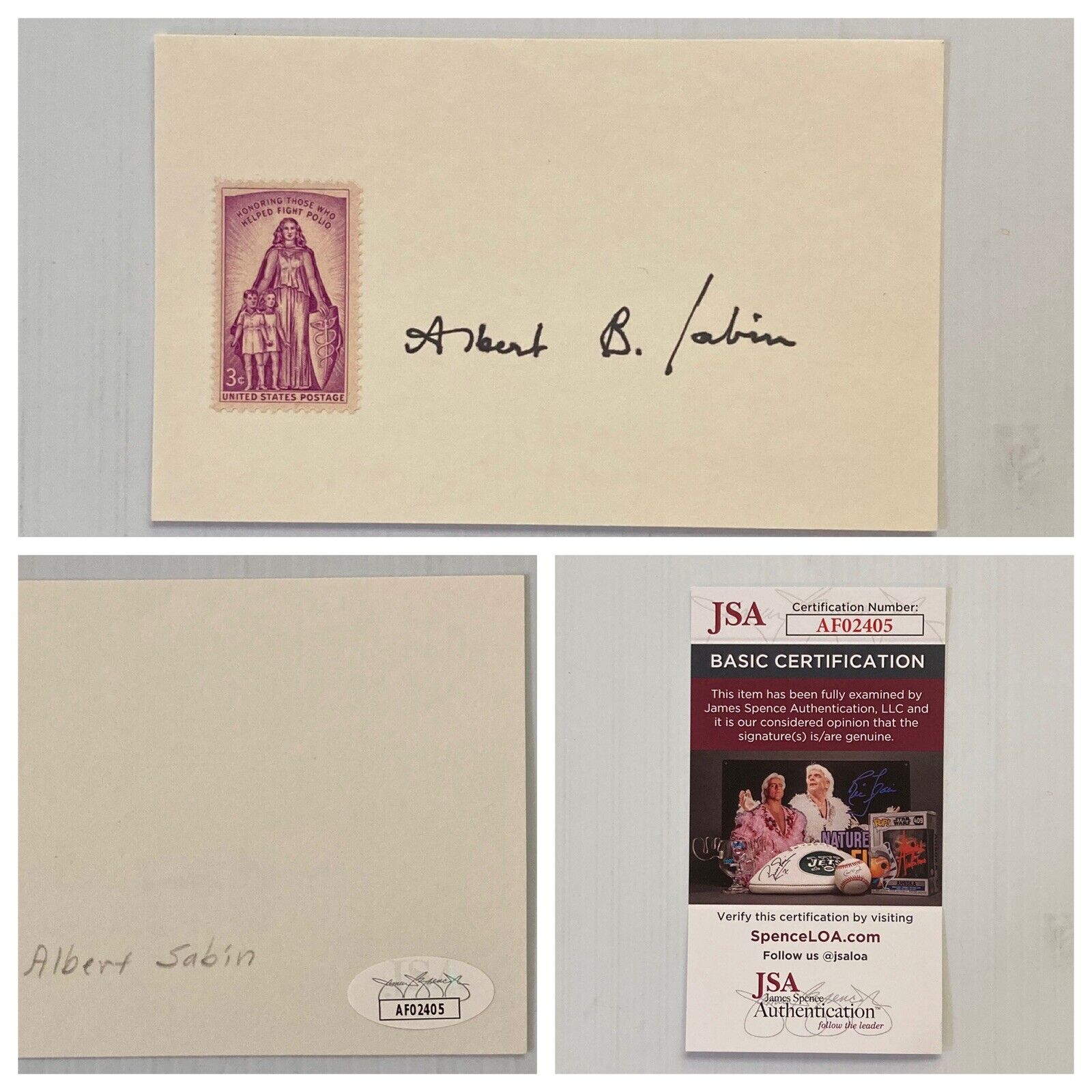 Polio Vaccine Dr Albert Sabin Signed Autograph 3x5 Card - JSA - FREE S&H