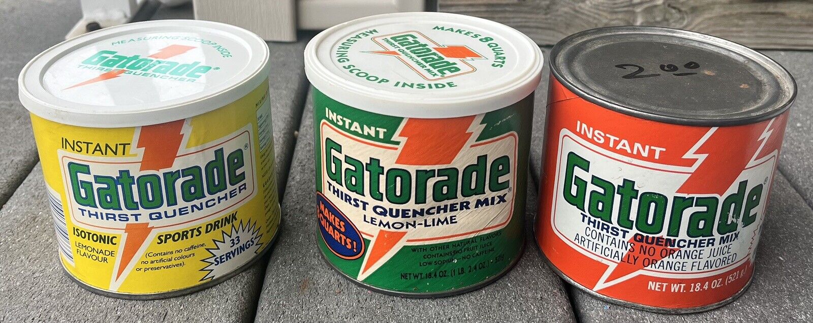 3- 70's 80's GATORADE Sealed Unopened Energy Drink Canisters Lemon Lime orange