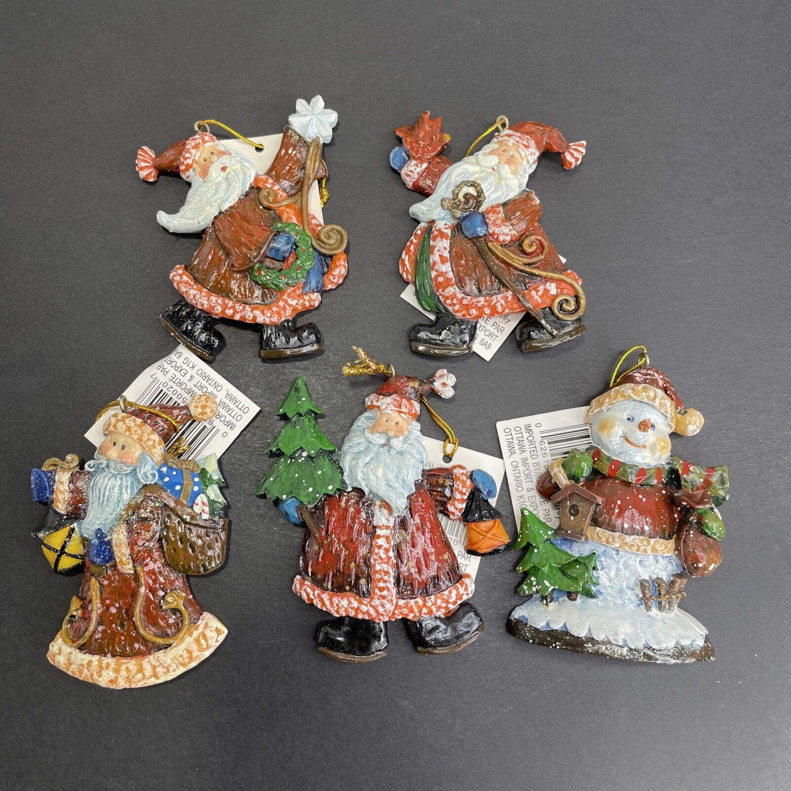 Lot Of 5 Santa Claus Frosty Snowman High Quality Detail Christmas Ornaments C19