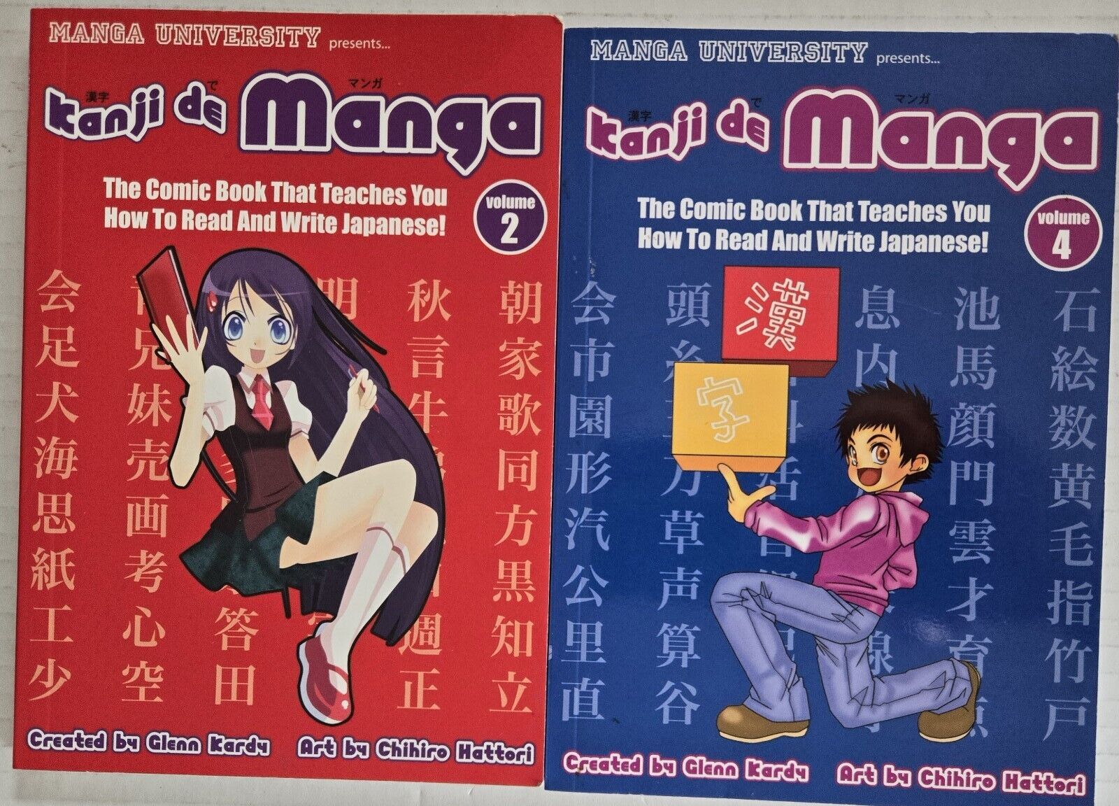 Lot of 2 Kanji de Manga: Comic Book Teaches To Read & Write Japanese Vols. 2 & 4