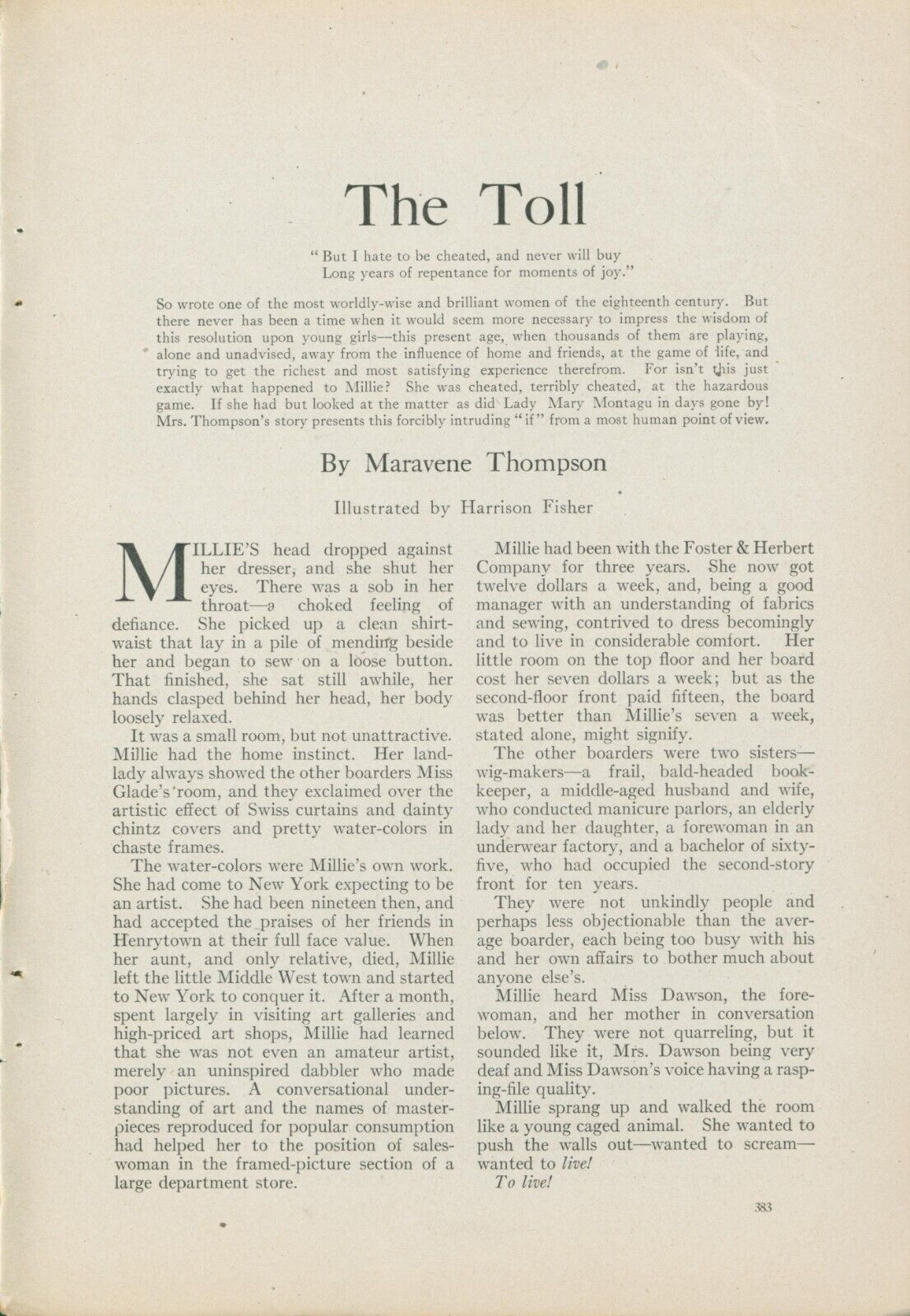 1915 The Toll Maravene Thompson Harrison Fisher Artist A/S Vtg Print Story CO5