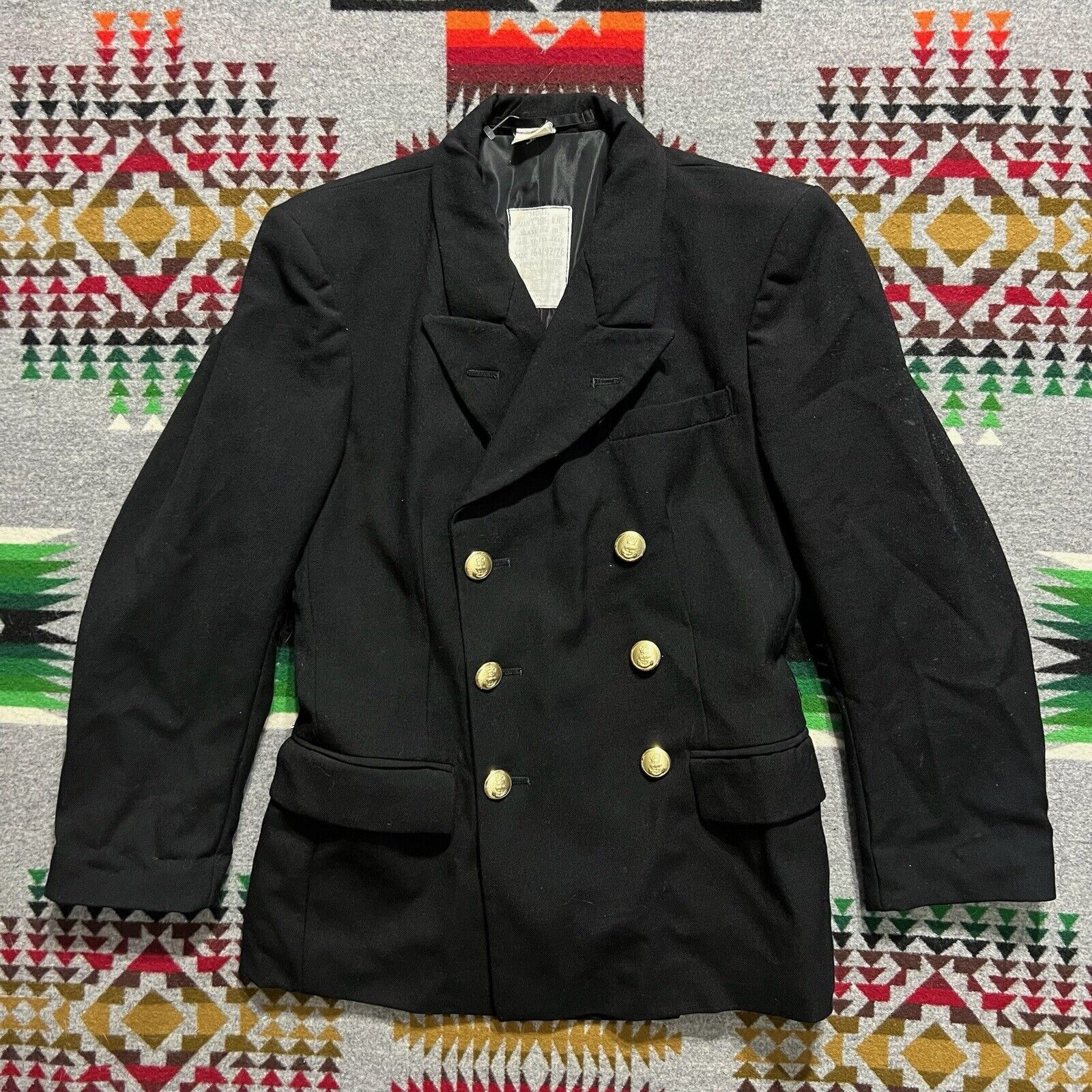 Vintage British Military Peacoat Size 164/92/76 Black With Gold Buttons EUC A8