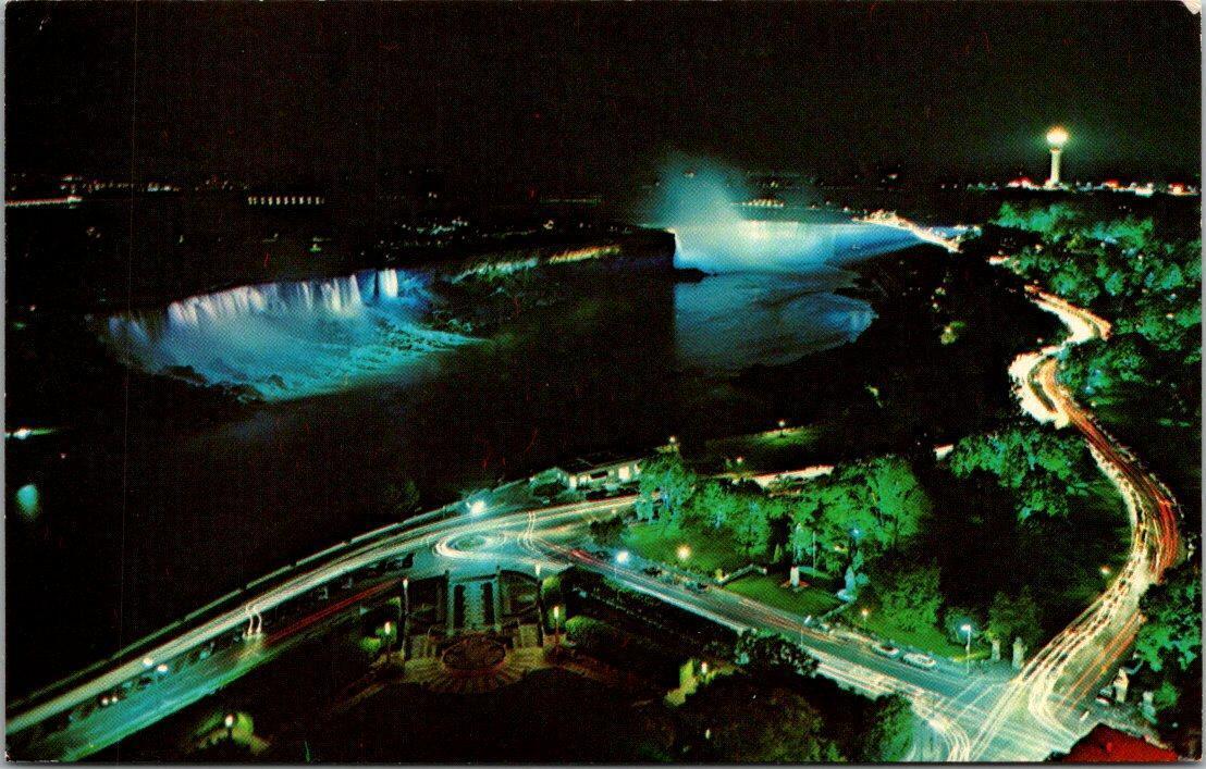 Vintage Niagara Falls at Night, Canada Posted 1966