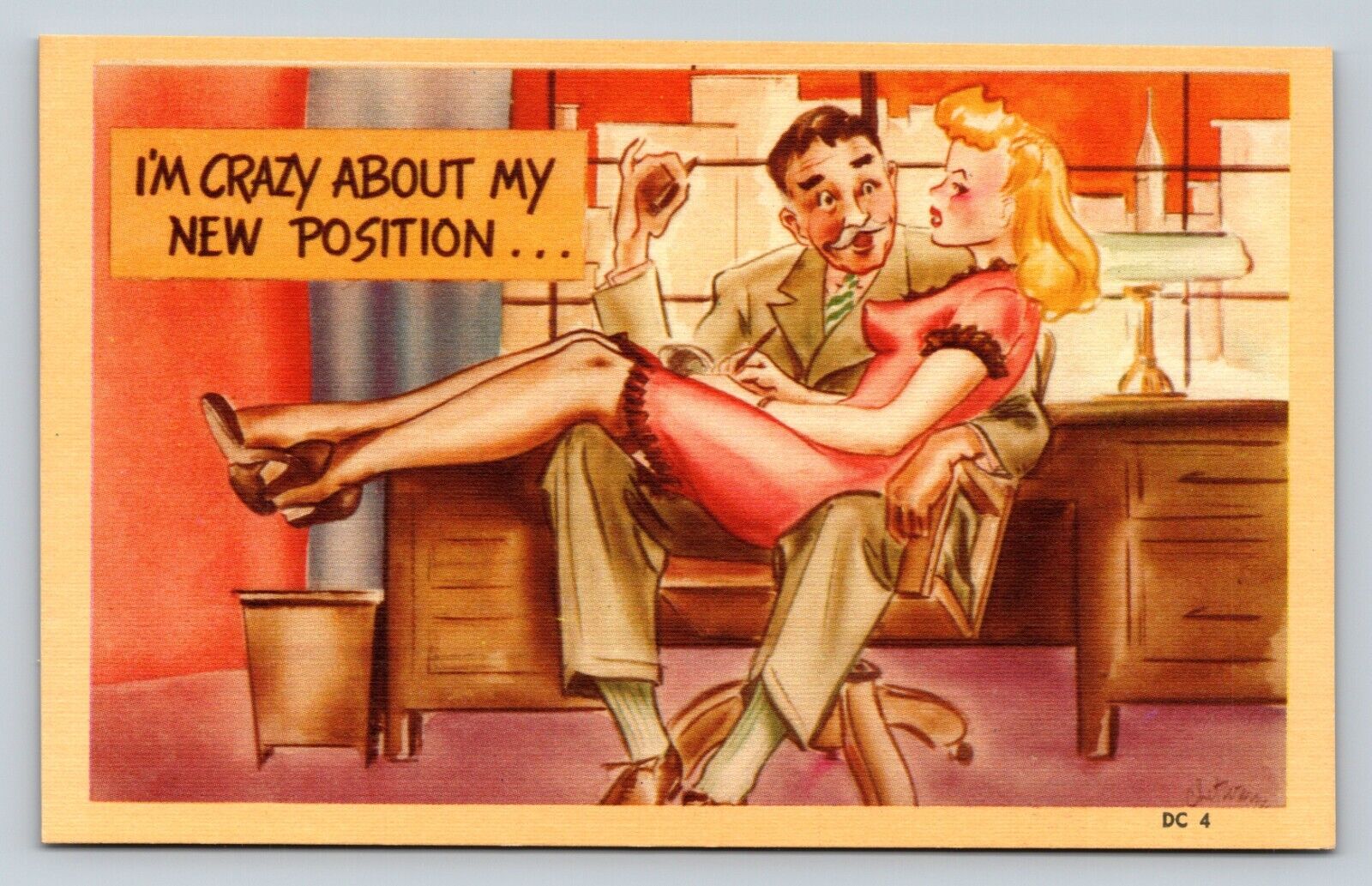 I'm Crazy About My New Position, Woman Sits On His Lap VINTAGE Postcard