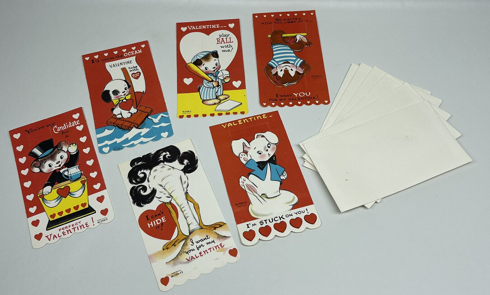 Vtg 70s Valentine Cards Die Cut Fold Out  Anthropomorphic Envelopes 6 Unused