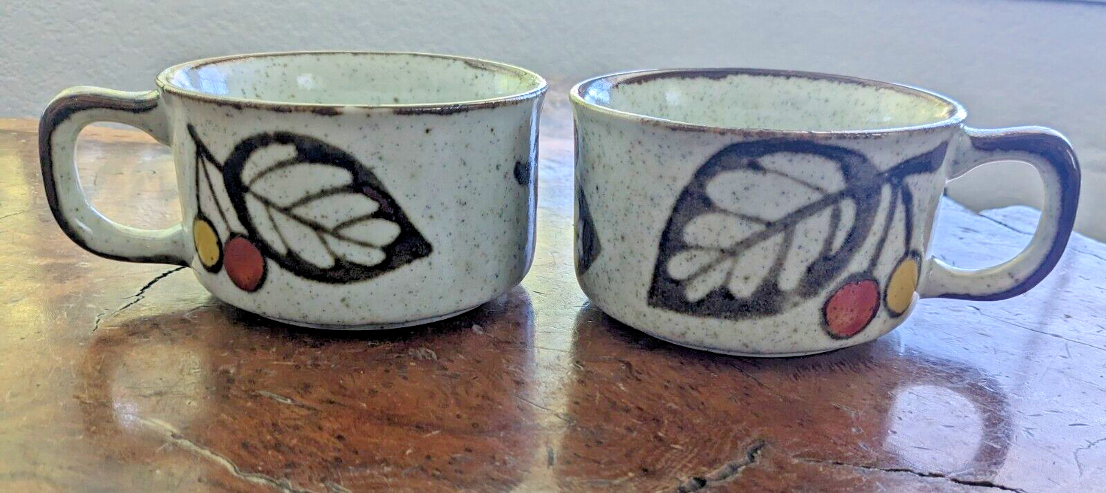 Vintage MCM Speckled Stoneware Soup Mugs Set Of 2