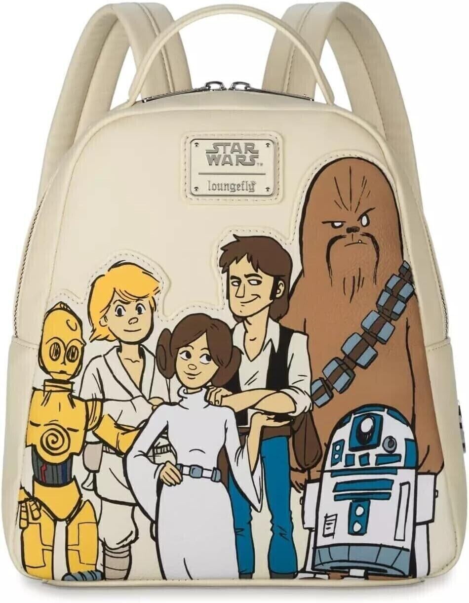 Disney Star Wars Loungefly Backpack Skywalker, Solo, Leia, Chewy, R2, C3PO - NEW