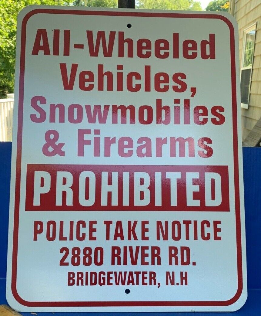 Vintage NOS Snowmobiles & Firearms Prohibited Aluminum Sign 18x24 New Hampshire