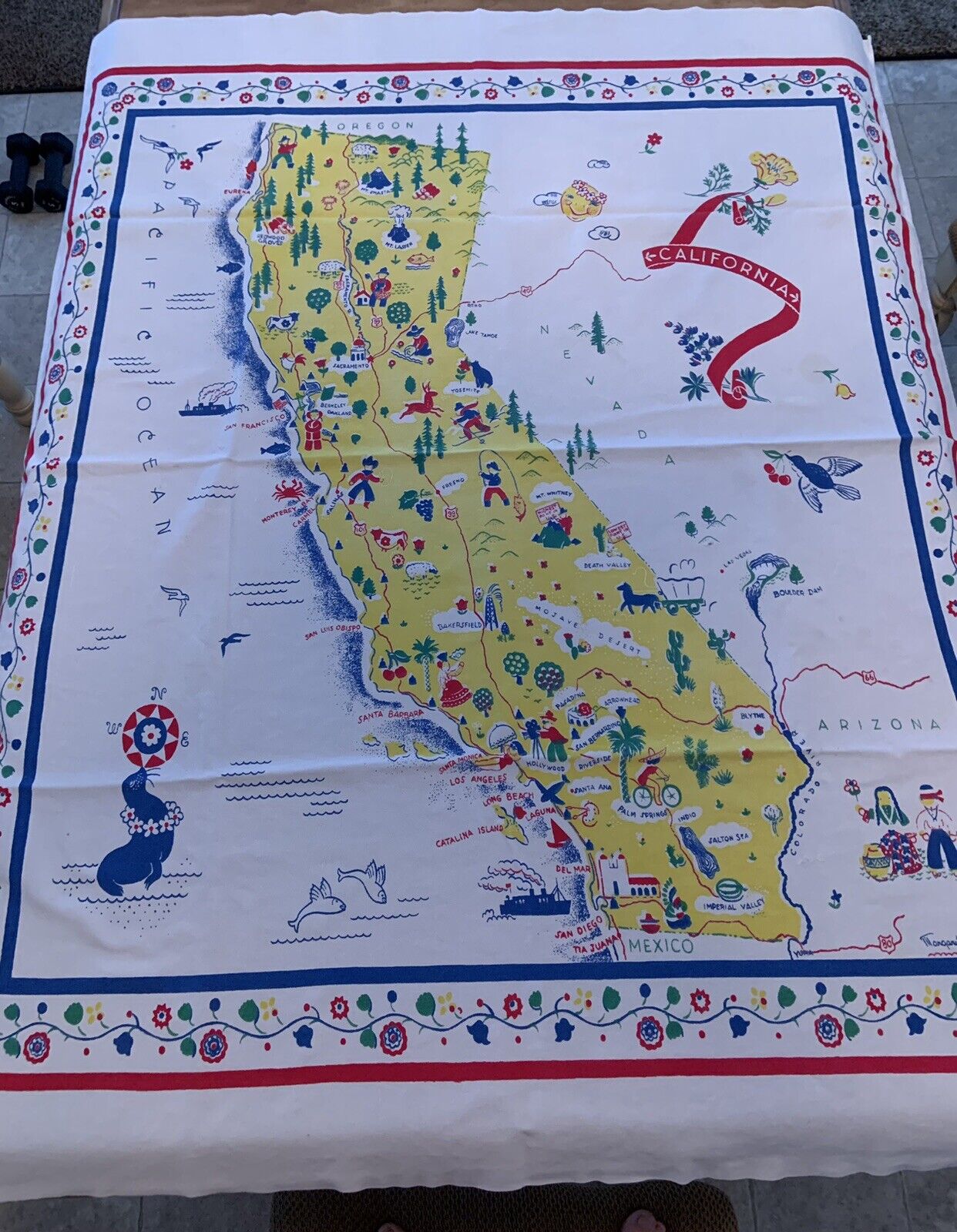 Vintage California State Tablecloth Souvenir Margaret Newport 55X44