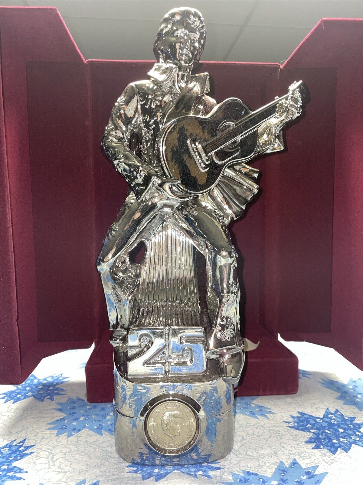 McCormick Elvis Presley Silver 25th Anniversary Empty Decanter with Music Box