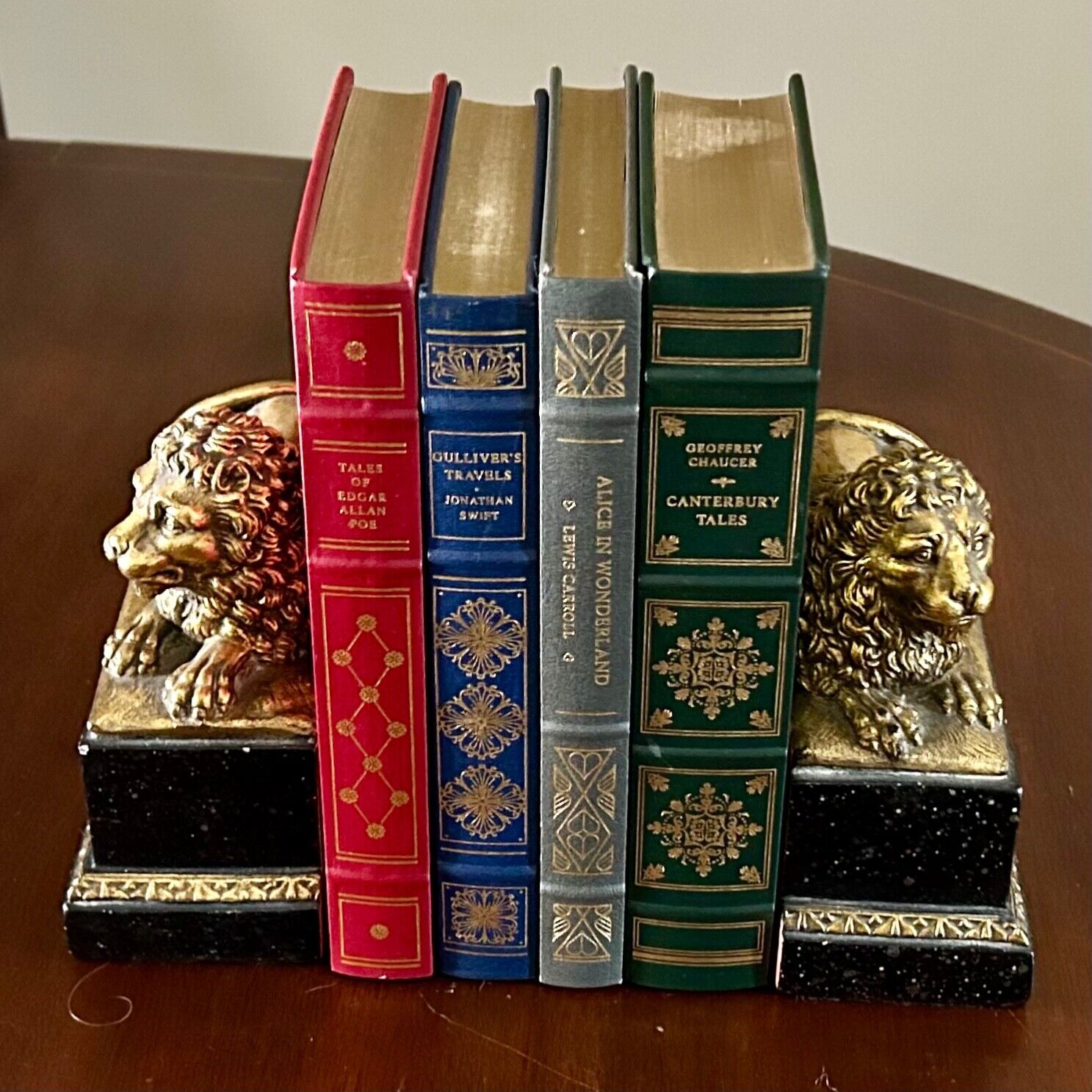 Pair of Hollywood Regency Gold Gilt Lion Bookends by Borghese Italy Circa 1960