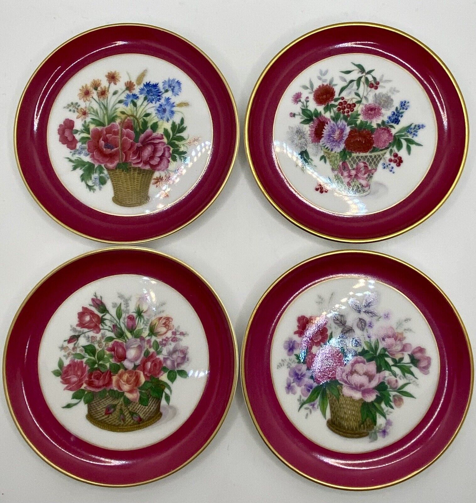 Vintage Kaiser Porcelain Floral Coasters/Small Plates, Made In W. Germany, 4,EUC