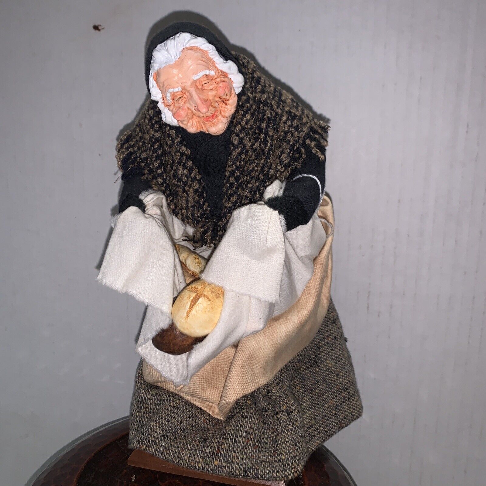 Rare Simpich 1980 2003  Apple Face Old Peasant Lady Woman Doll Baguette Bread
