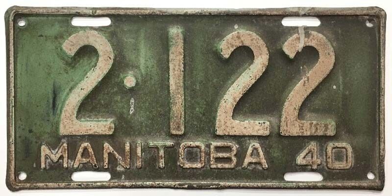 Manitoba Canada 1940 License Plate 2-122 Original Paint