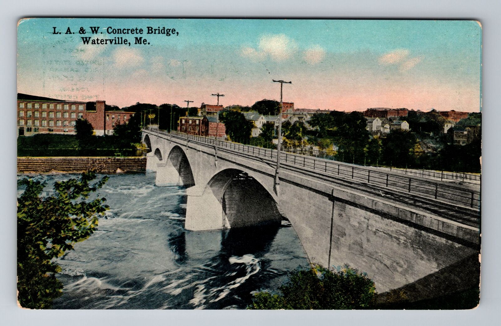 Waterville ME-Maine, LA & W Concrete Bridge, Antique, Vintage Souvenir Postcard