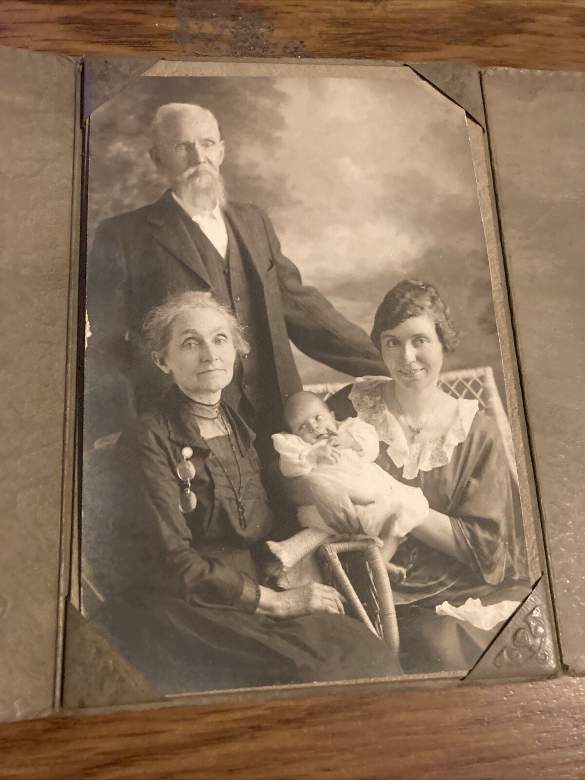 Antique  Family Photo -Mother and infant, with Grandparents 4\
