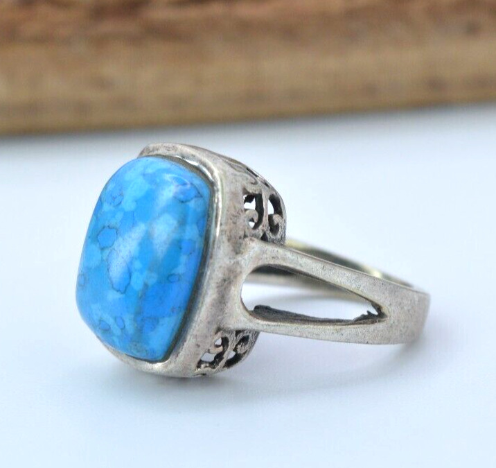ANCIENT RARE RING BLUE STONES ARTIFACT STYLE ROMAN ANTIQUE- SILVER COLOR AMAZING