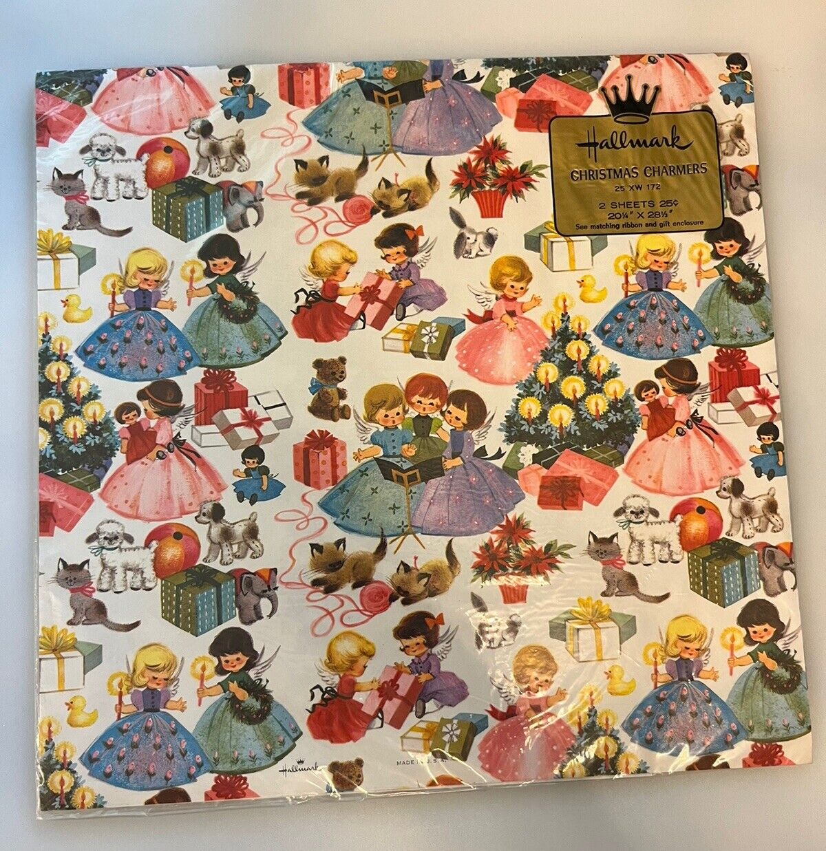 Vintage 1960s Hallmark Christmas Charmers Angels Wrapping Paper