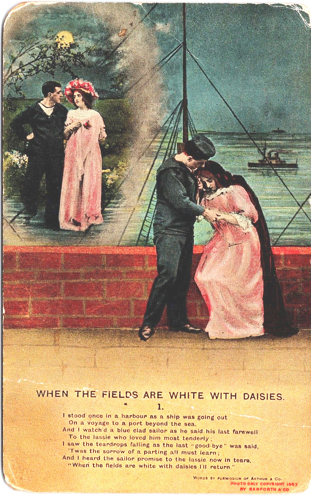 Postcard Romance 1913 When The Fields Are White With Daisies