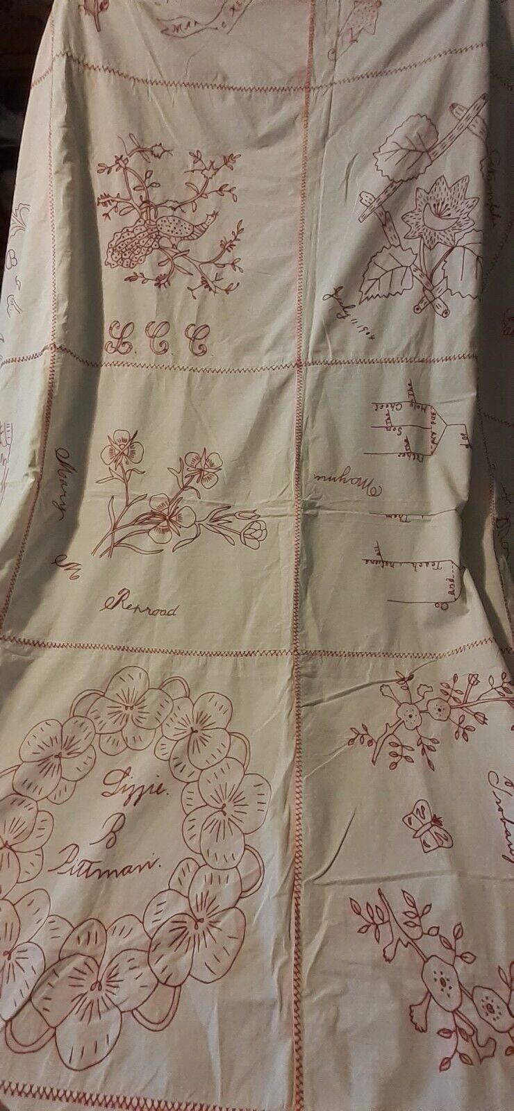 VTG 1904 Embroidered Signature Church Quilt Top \