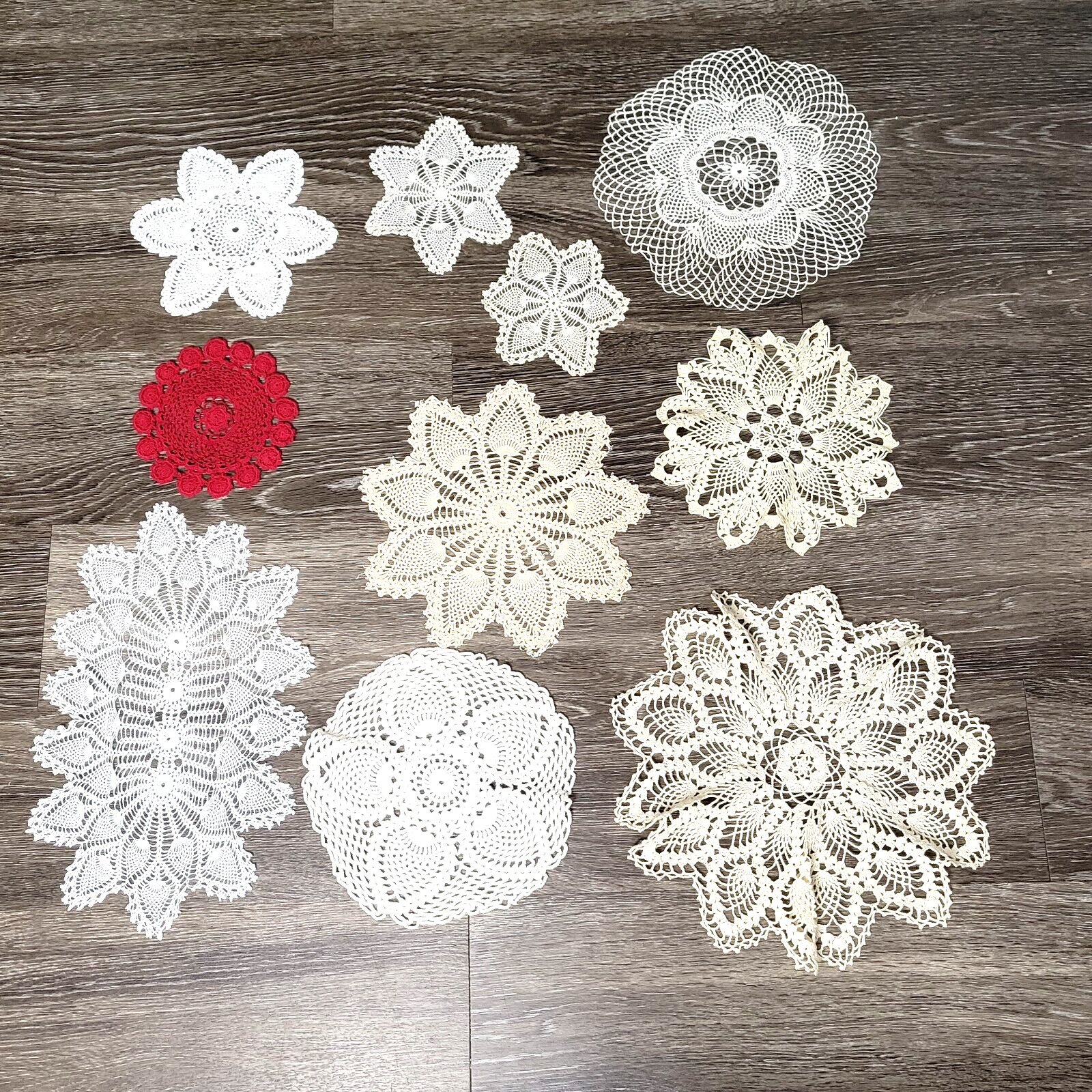 10 Pc Lot of Handmade Vintage Crochet Antique Doilies Various of Sizes