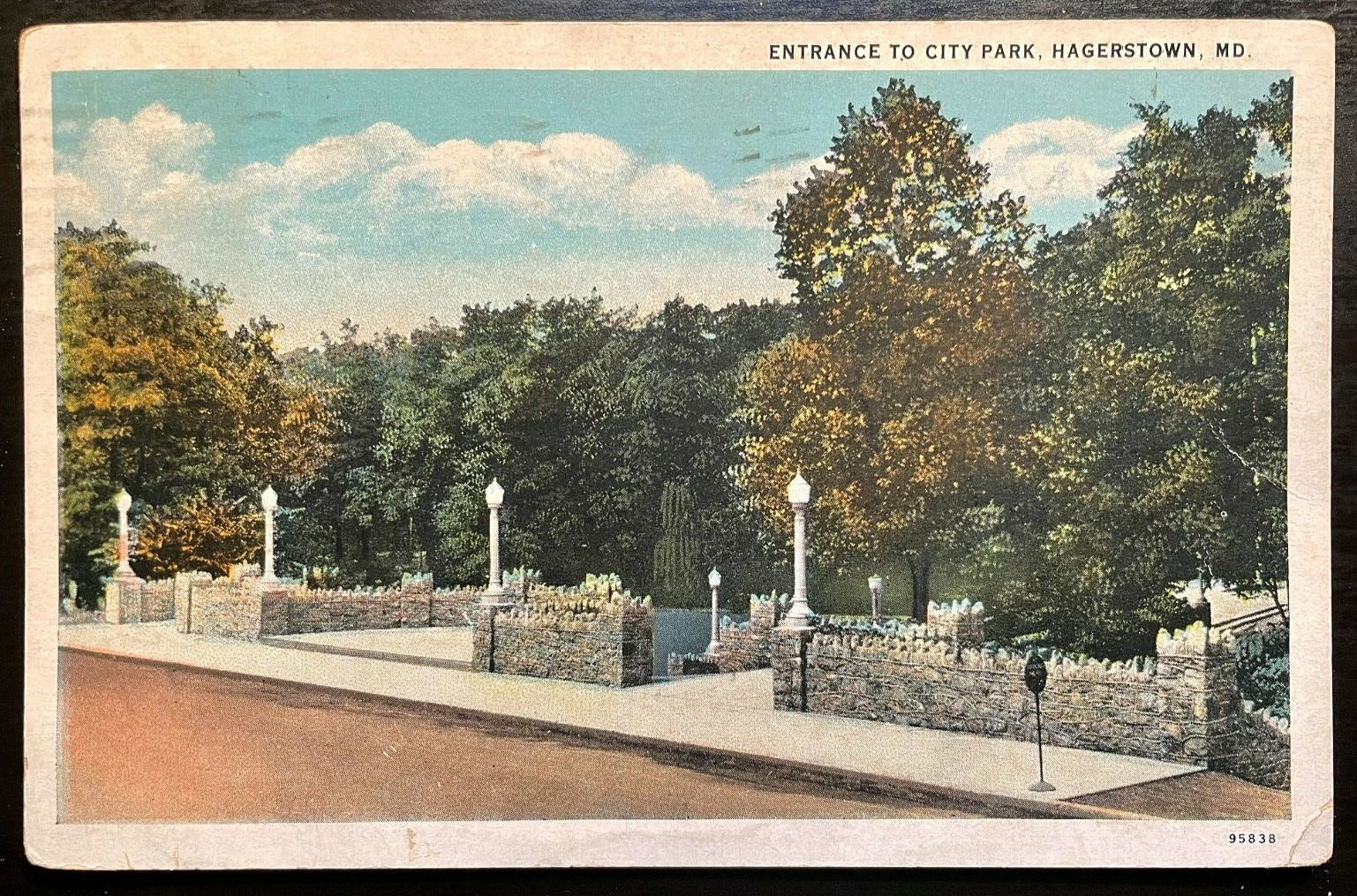 Vintage Postcard 1930 entrance to City Park, Hagerstown, Maryland