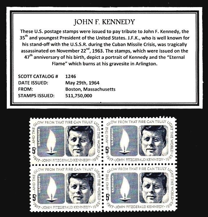 1964 - JOHN F. KENNEDY - #1246 Mint -MNH- Block of Four Postage Stamps