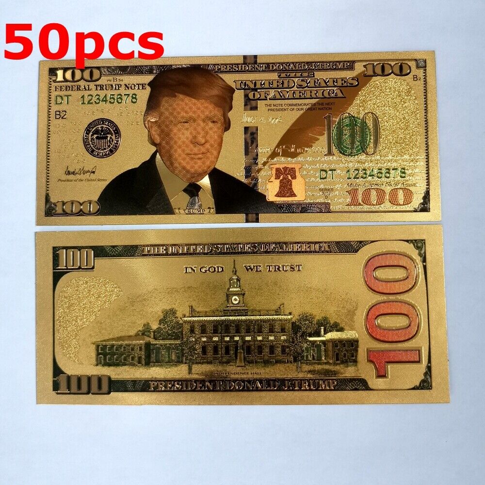 50Pcs President Donald Trump Colorized $100 Dollar Bill Gold Foil Banknote US