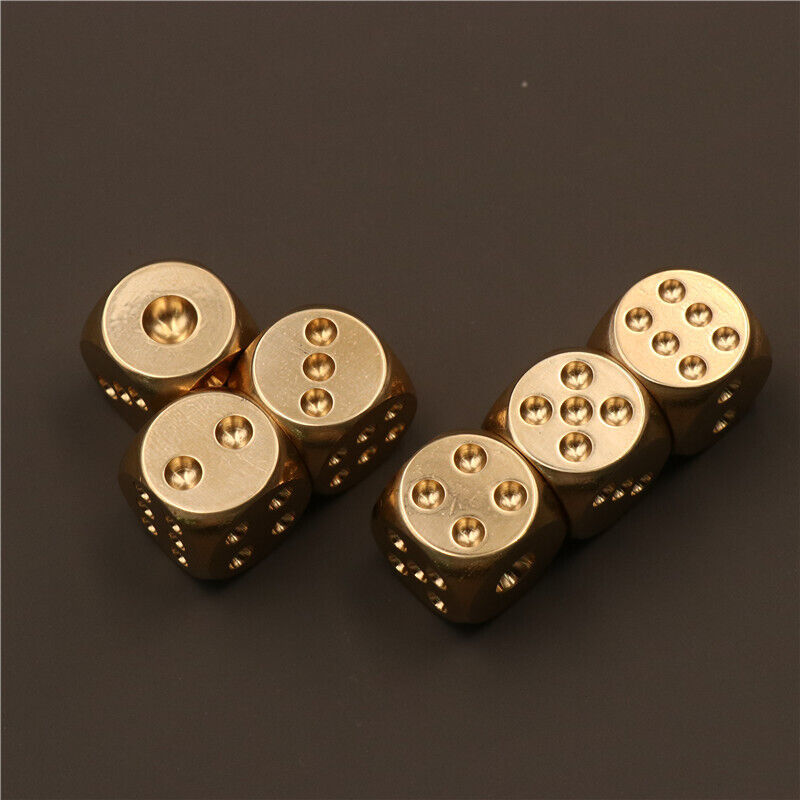 6pcs Solid Pure Brass Dice Toy 15mm Six Sided Square Metal Dice Board Game Math