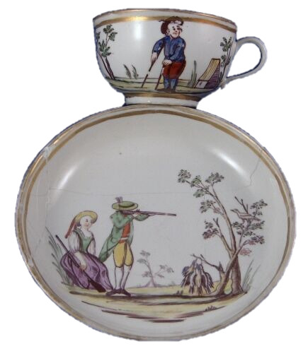 Antique 18thC Nymphenburg Porcelain Hunting Scene Cup & Saucer Porzellan Tasse
