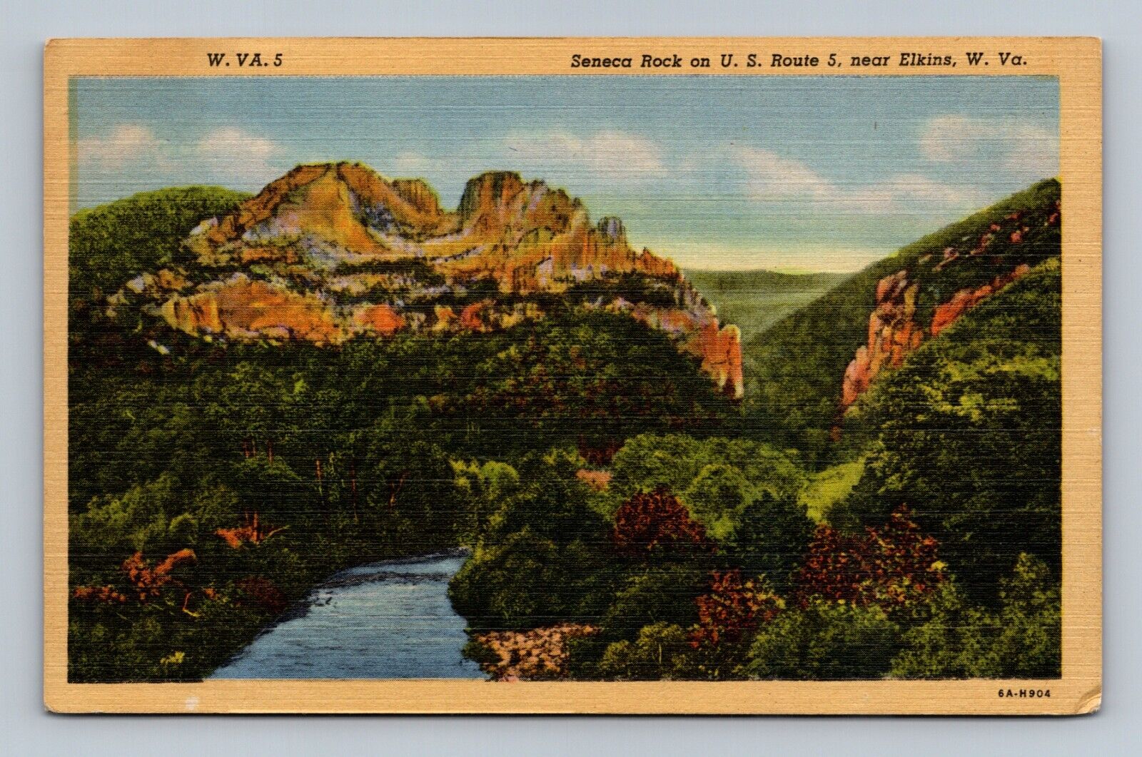 Elkins West Virginia Seneca Rock US Route 5 Scenic Landmark Linen Postcard