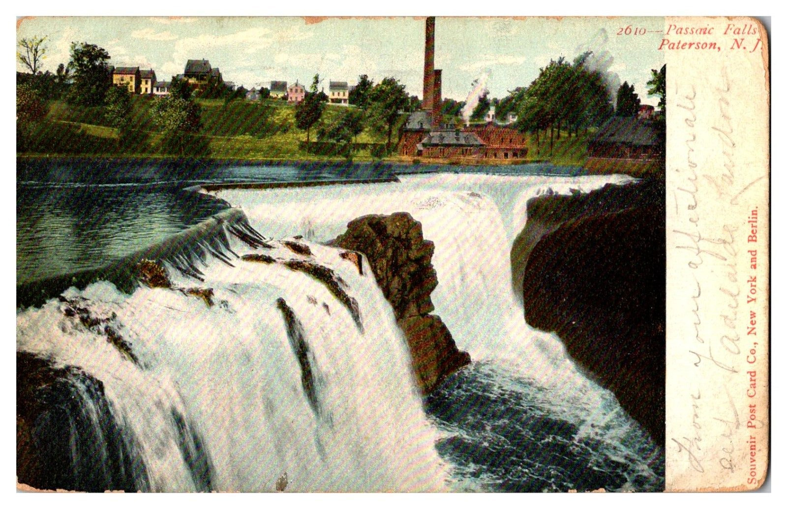 Vintage Postcard Passaic Falls Paterson, NJ Undivided Back, Posted 1906 1 Cent