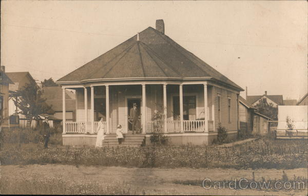 RPPC Family In Front of Home AZO Real Photo Post Card Vintage