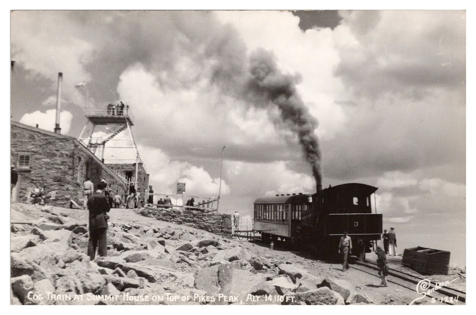 RPPC Pike\'s Peak CO. Postcard Cog Train at Summit House Sanborn S-1224 Unposted