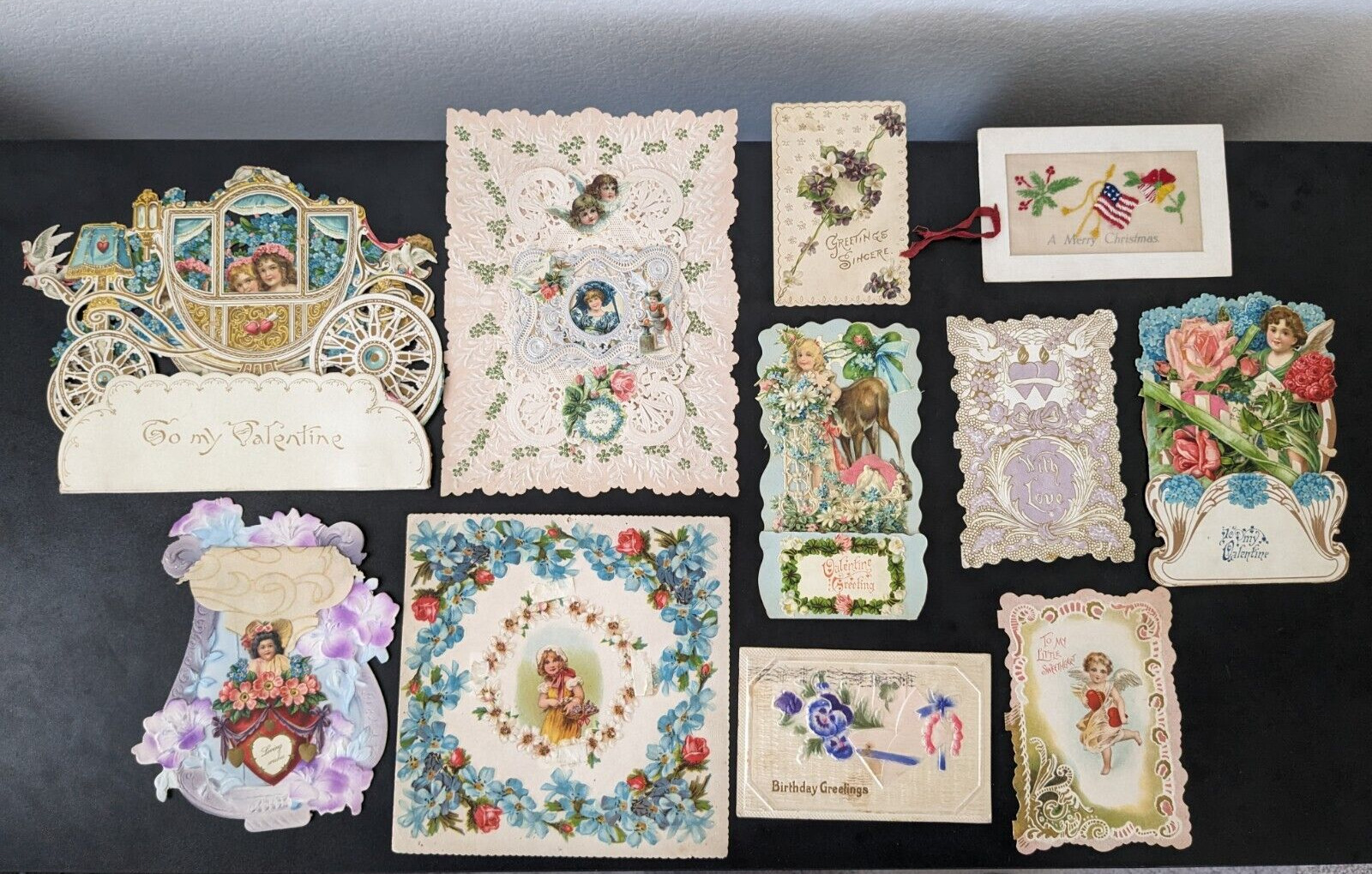 Lot of 11 Antique Victorian-Era 1900s Valentines & Greeting Cards Pop-Ups