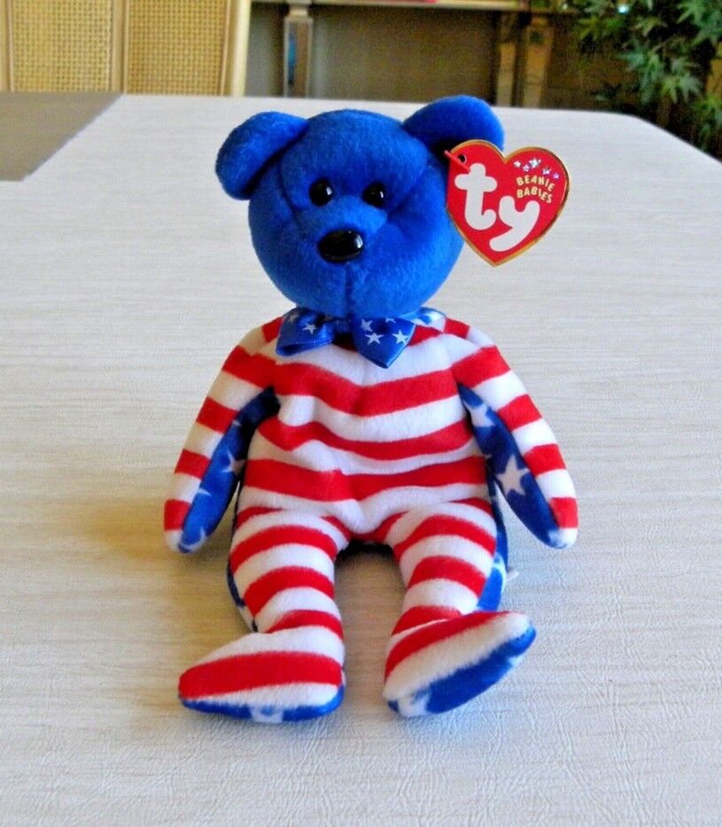 Ty Beanie Baby Liberty Blue Face Bear 4th of July Patriotic stars 2001 - NEW