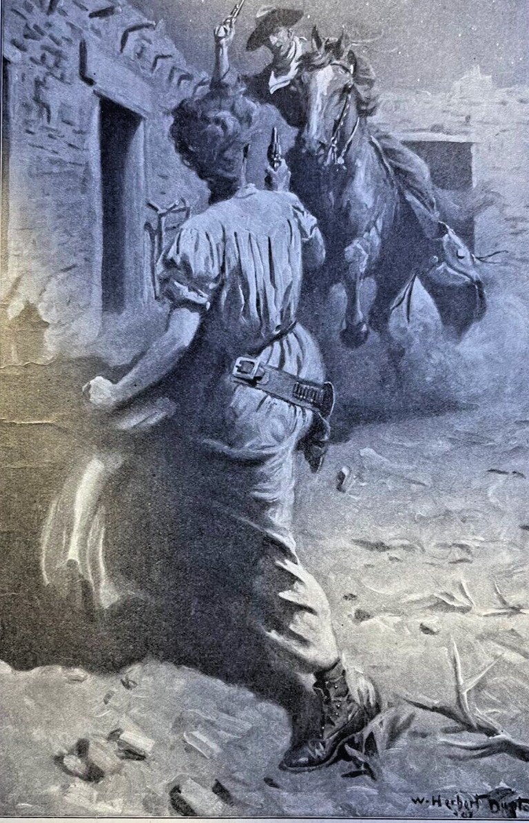 1907 Vintage Magazine Illustration J W. Herbert Dunton Western Cowboy Scene