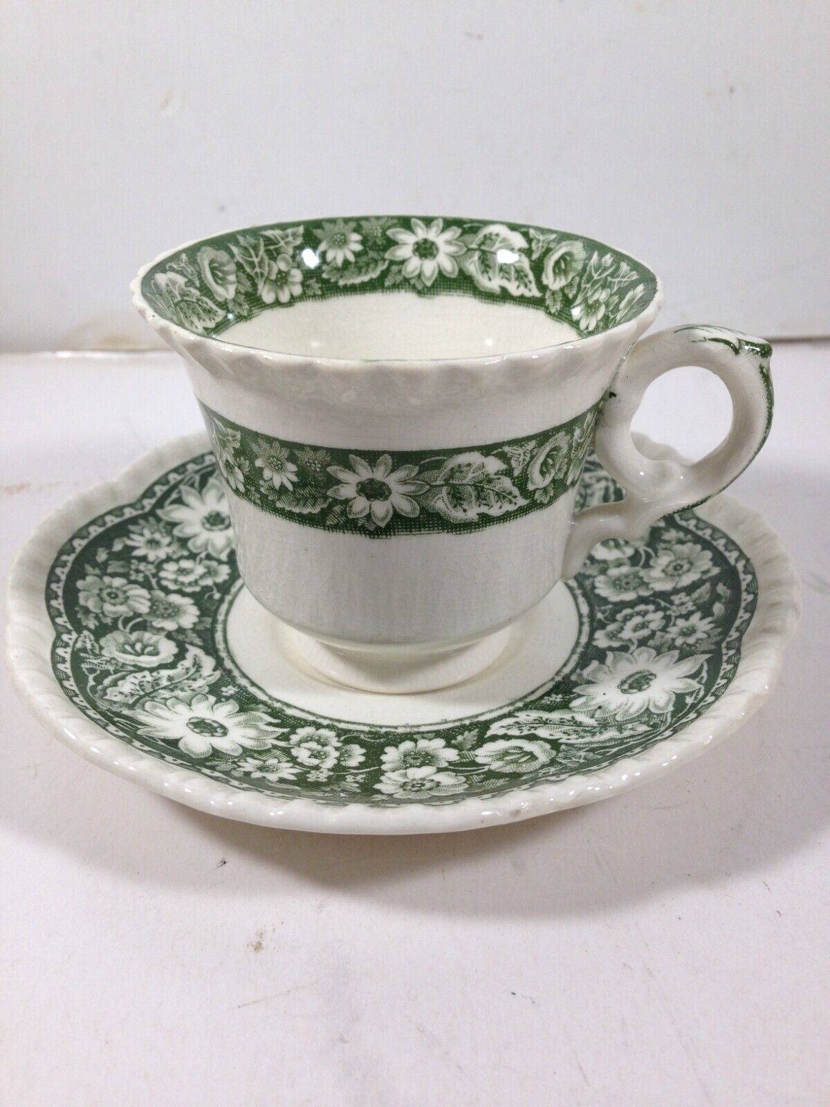 Vintage Bone China ROYAL Cauldon Green Floral Teacup and Saucer