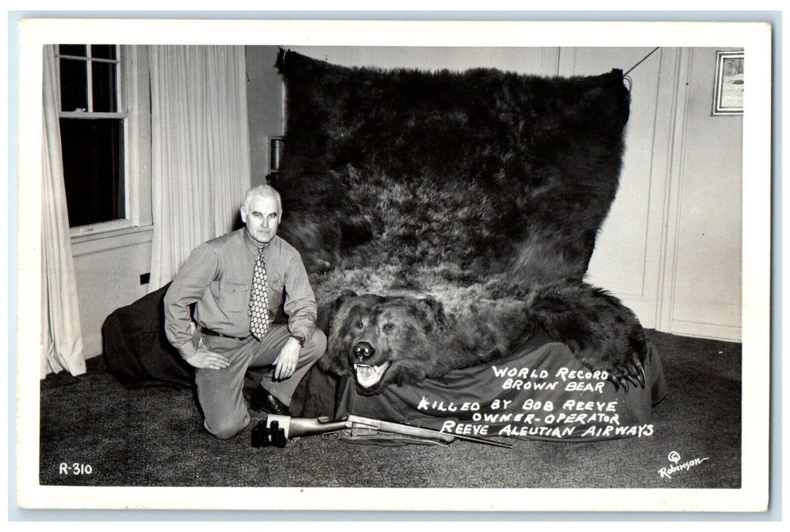 c1950's World Record Brown Bear Killed By Bob Reeve RPPC Photo Vintage Postcard