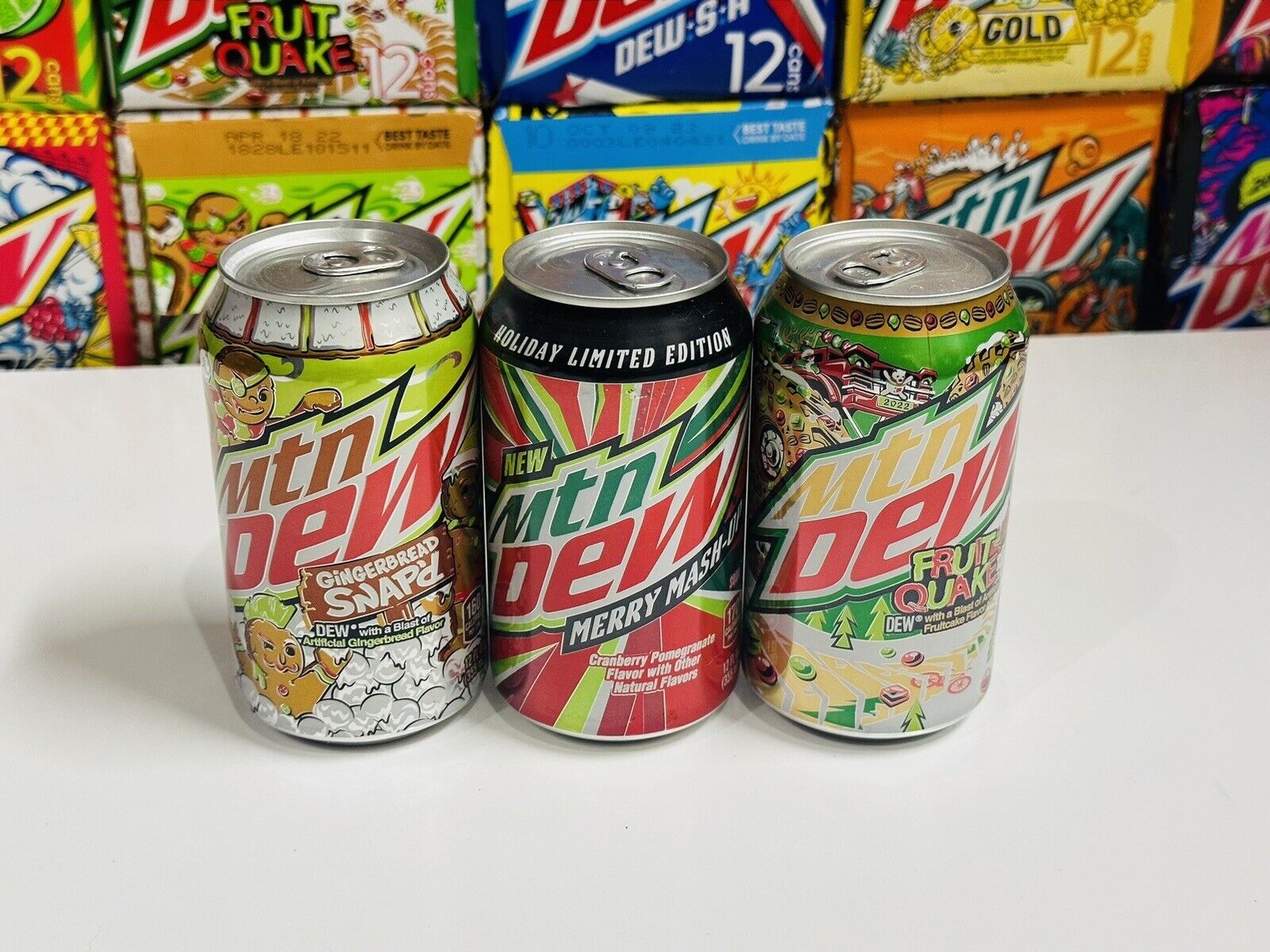 🎄Mountain Dew Rare/Discontinued Full 12oz Christmas Cans Lot w/ Merry Mash Up