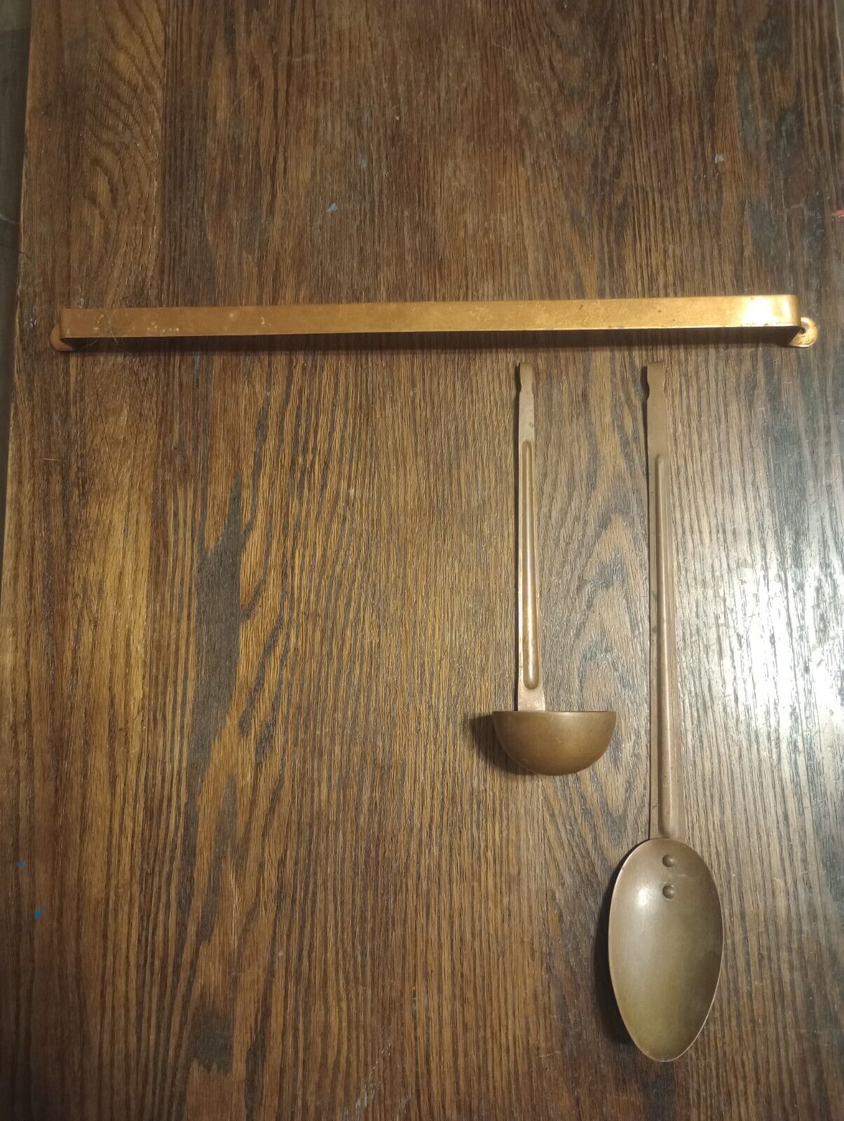 Antique Solid Copper Ladle Spoon Wall Hanging Rack Vintage Hand Made Rustic