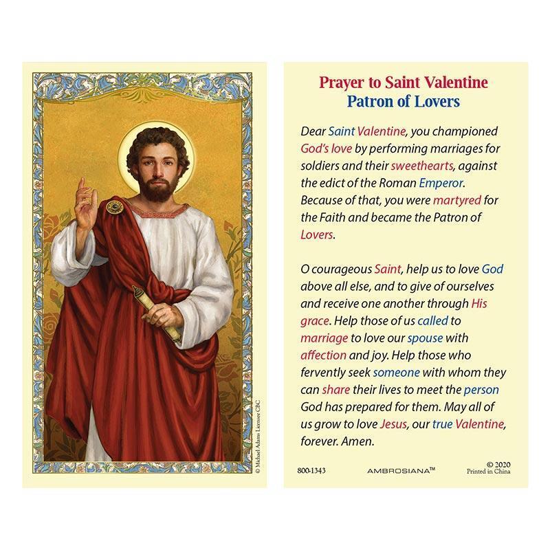 Saint Valentine Laminated Holy Card Pack of 25 Size 2.625 in W x 4.375 in H