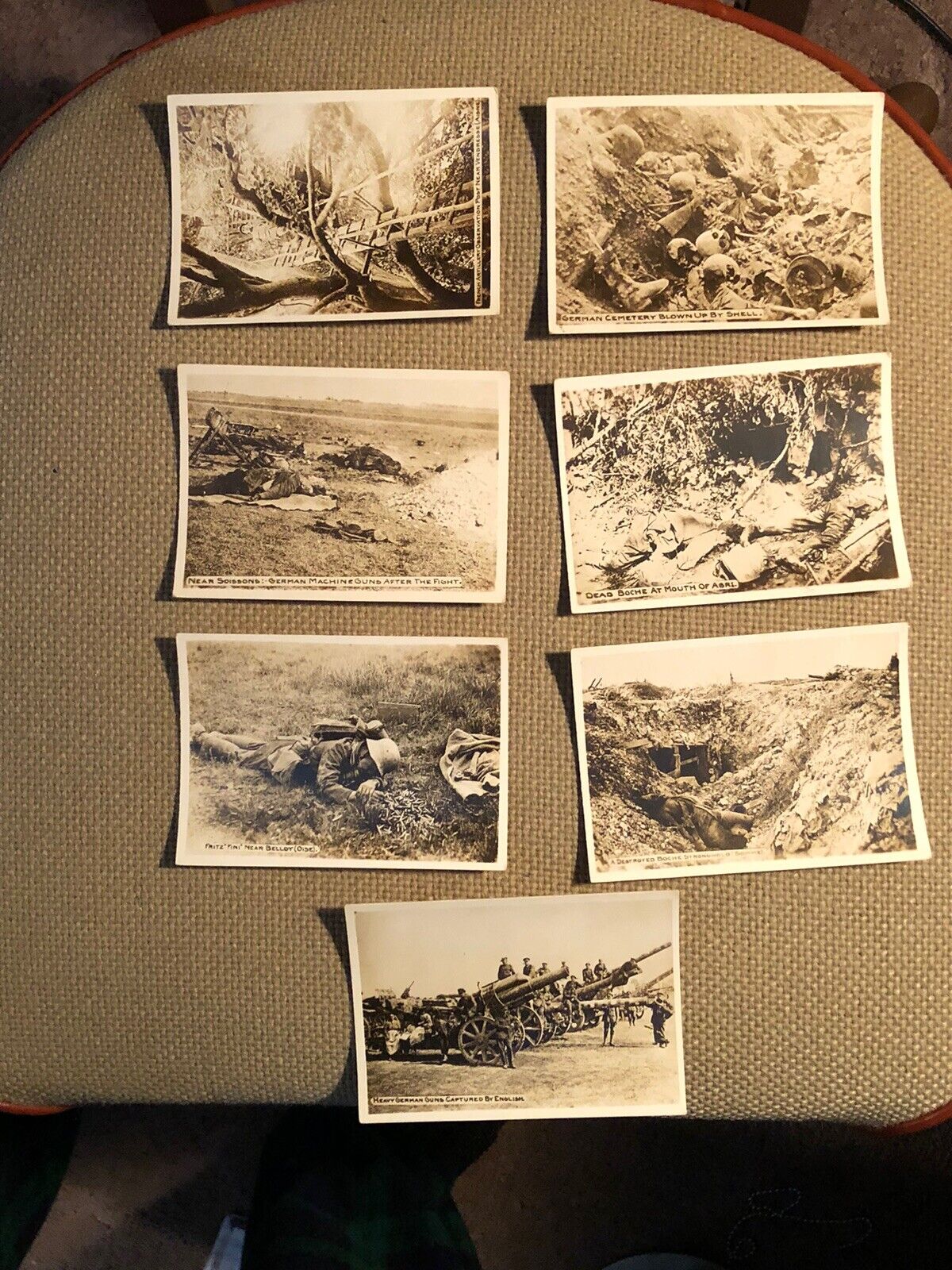 7-WW1 Photos of Captured German Guns & Post-Mortem German Soldiers w/ Artillery