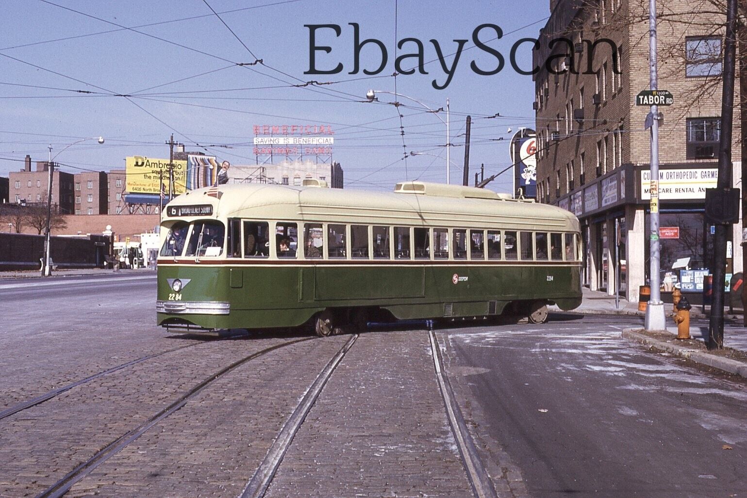 Original 35mm Kodachrome Slide SEPTA Philadelphia Trolley Street Scene 1971