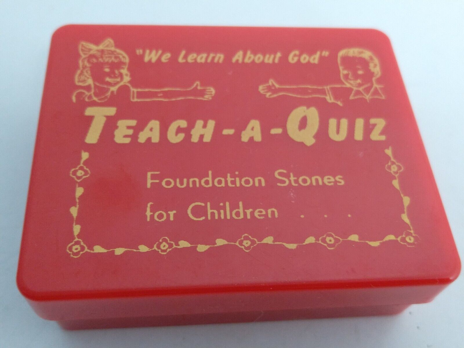 Vintage Teach A Quiz Foundation Stones For Children Learn About God Red Storage