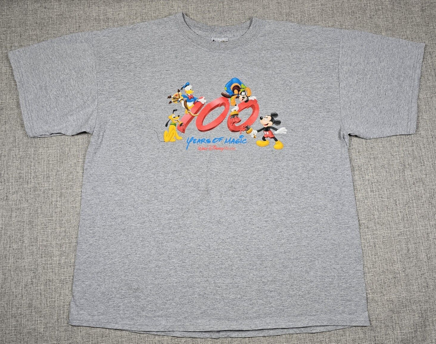 Vtg Walt Disney World Shirt Mens XL Gray 100 Years Of Magic 2 Sided EUC