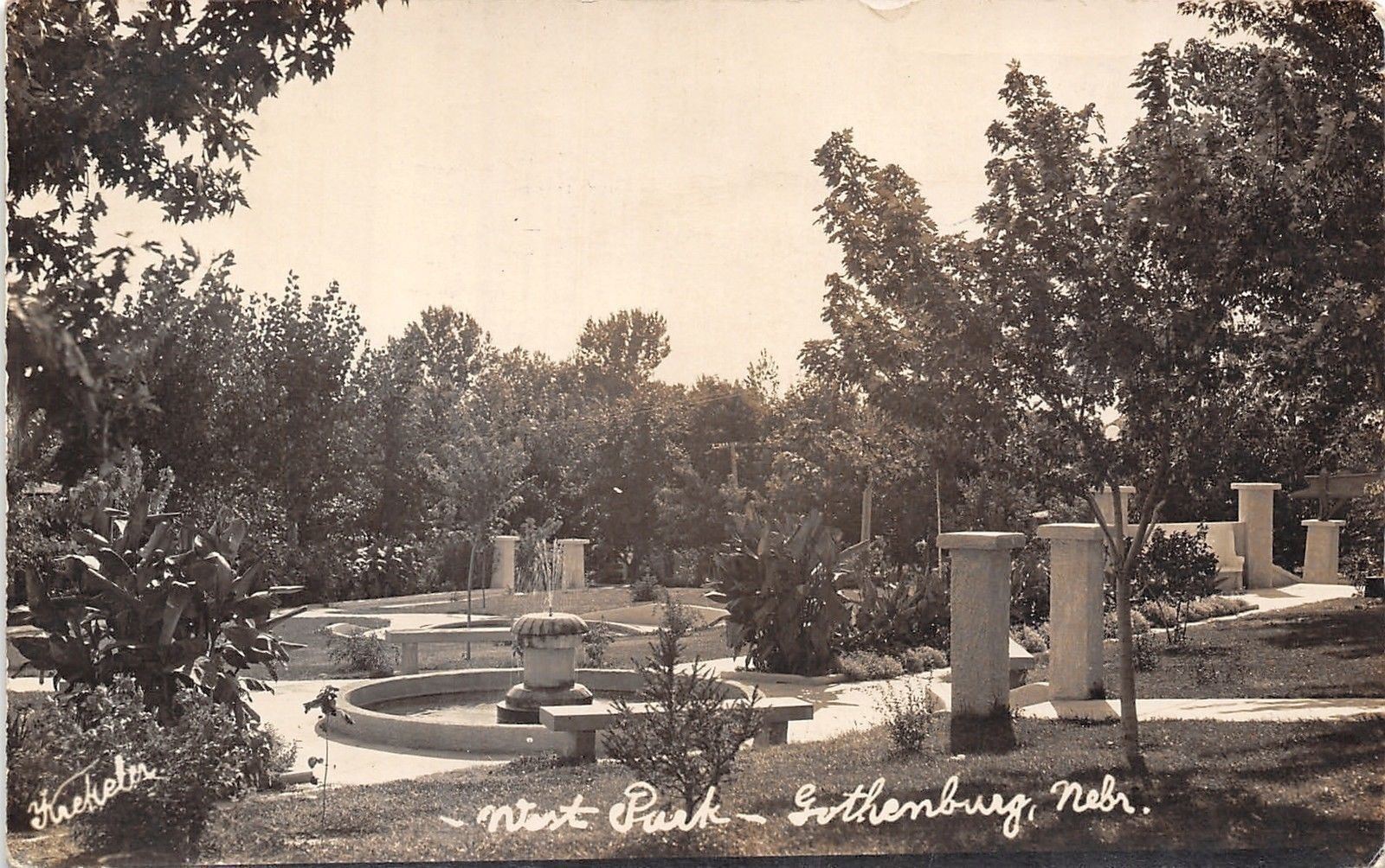 Gothenburg Nebraska~West Park Paths & Pillars~Fountain~1920s Real Photo~RPPC