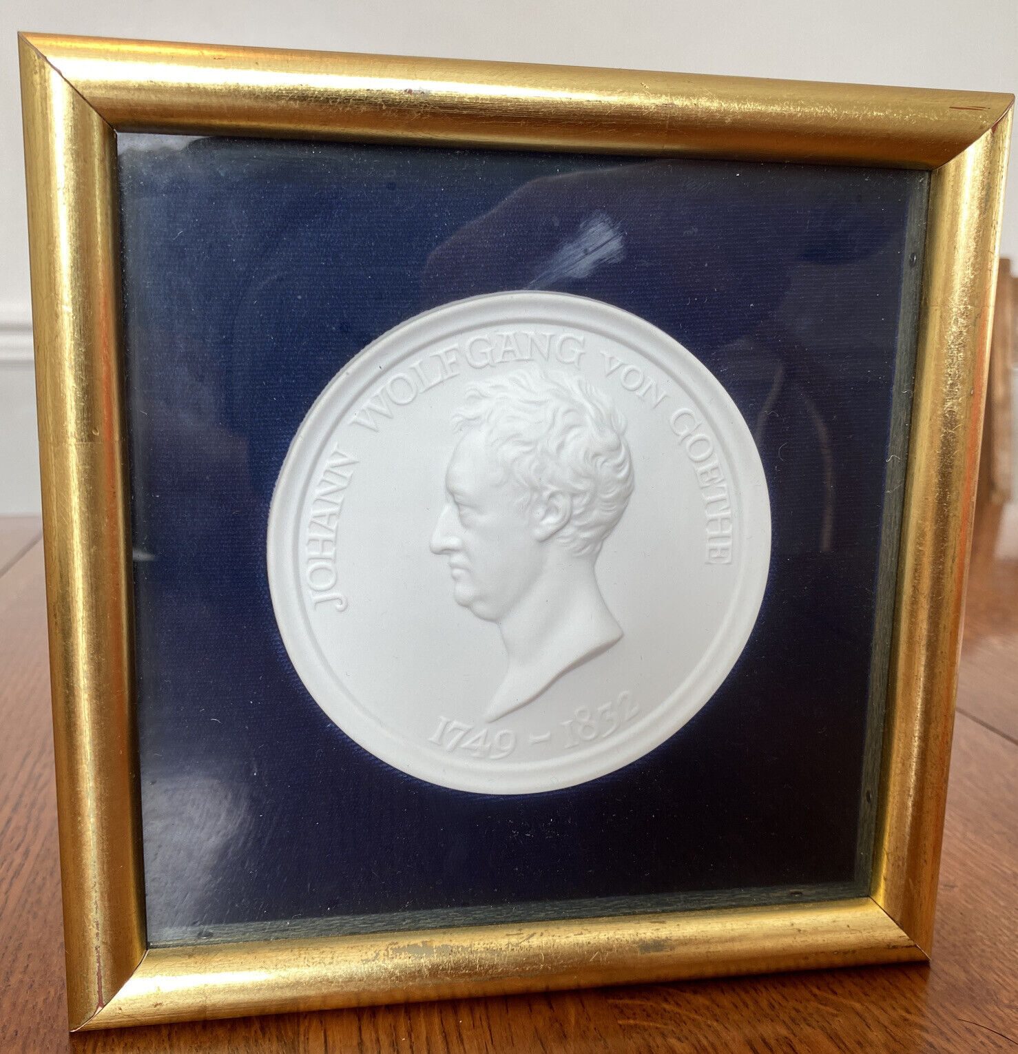 Antique porcelain Johann Wolfgang von Goethe Medallion plaque framed￼